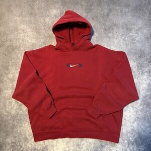 Vintage Nike Red Center Swoosh Hoodie Embroidered XXL Mens Sweatshirt Y2K
